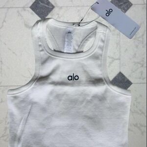 Alo Yoga Aspire Ribbed Cropped Tank Top Womens S White Racerback NWT